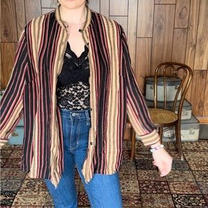 Lauren by Ralph Lauren Silk Linen Blend Button Down Women's Multicolor Stripe